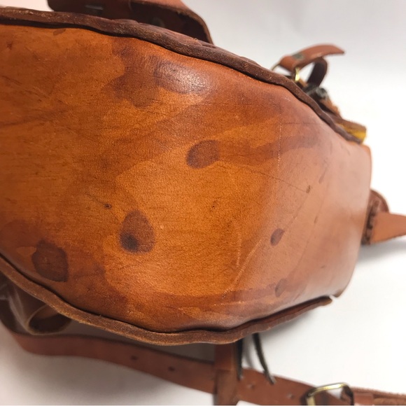 Vintage Rare Tan Stamped Hand Tooled Embossed Leather Saddle Top Shoulder Bag - Picture 15 of 16